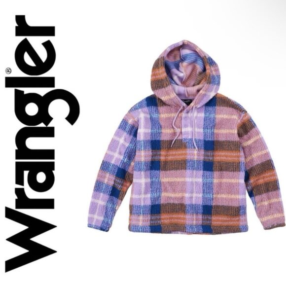 NWT- Wrangler Retro® Purple & Orange- Plaid, Sherpa, Hooded Pullover- Size:Large - Picture 1 of 14